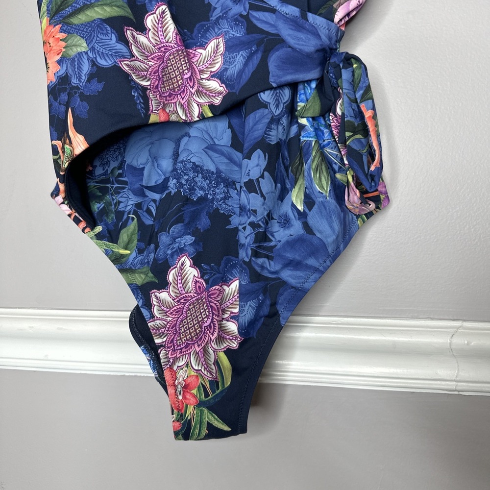 Johnny Was wrap one piece women's swimsuit size Medium Tropical Floral Navy - Picture 3 of 9